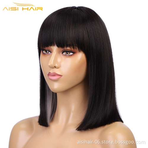 Hot sell Black White Natural Straight Hair Wigs for Black Women Synthetic Wigs with Bang Middle Part Heat Resistant Wig